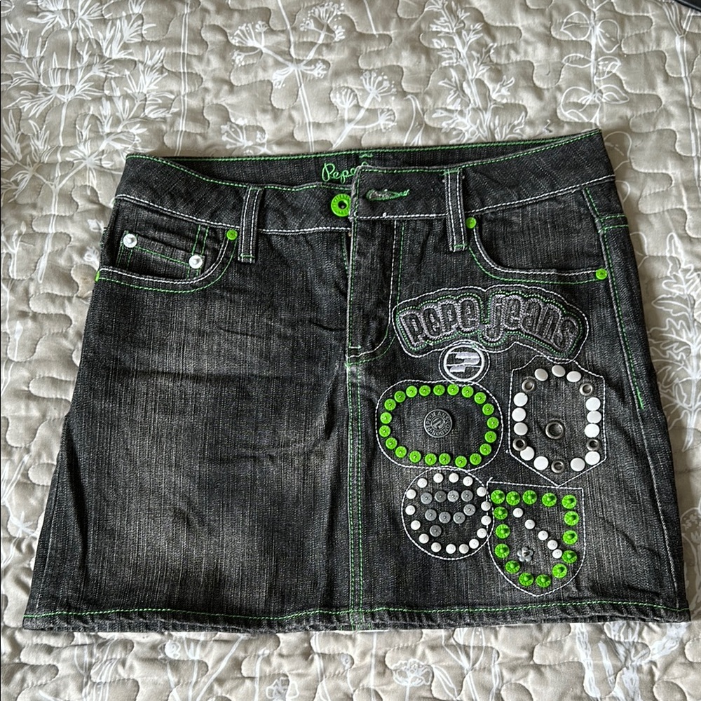Pepe Jeans Gray Mini Skirt with Embellished Silver Details